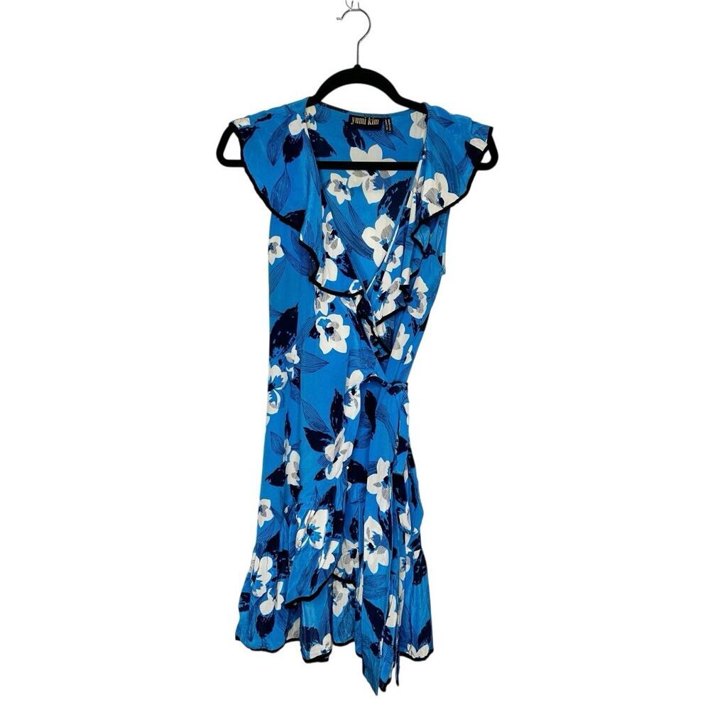 Yumi Kim Floral Silk Wrap Mini Dress Women's Blue Size Medium